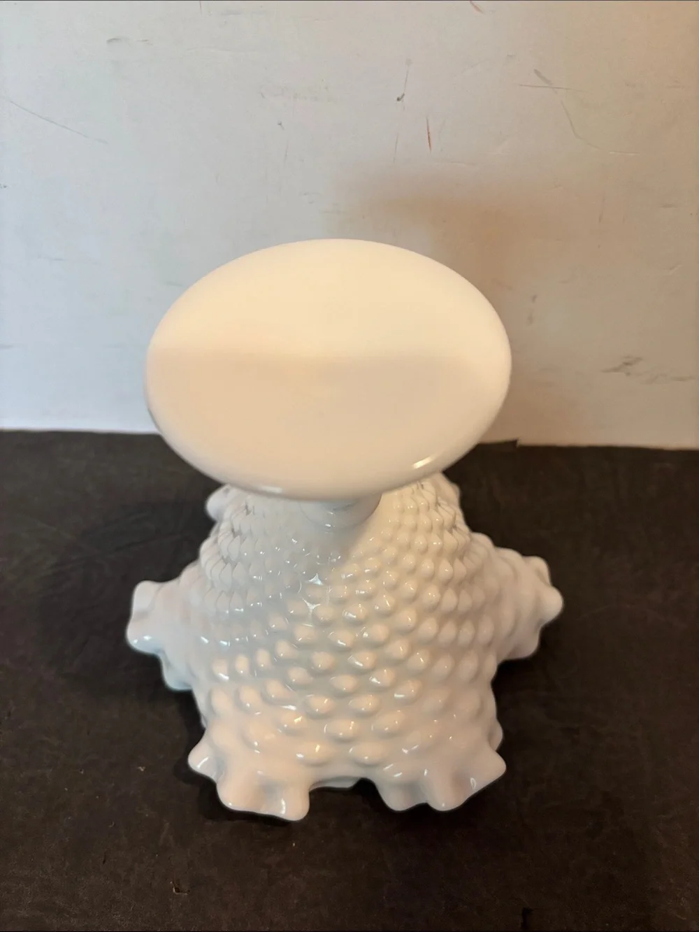 Fenton 3629 White Hobnail Milk Glass 5” Nut Compote with Ruffled Edge